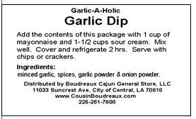 Cousin Boudreaux's Cajun Garlic Dip Mix