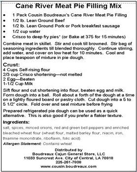 Cousin Boudreaux's Cane River Meat Pie Filling Mix